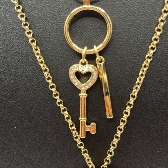 Key-Heart- Necklaces Layered Necklace Gold Tone with Rhinestones 🔑 ❤️ Necklace - Picture 7 of 14